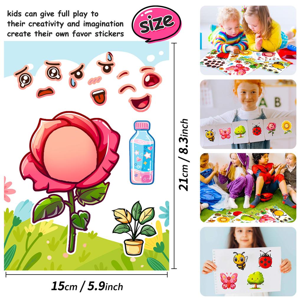 12 Photos/package Children's Cartoon Spring Garden Bee Toy Handmade Puzzle Sticker Emoji Replaceable