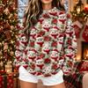 Sudadera de franela informal para mujer con estampado navideño, manga larga y cuello alto, para las fiestas