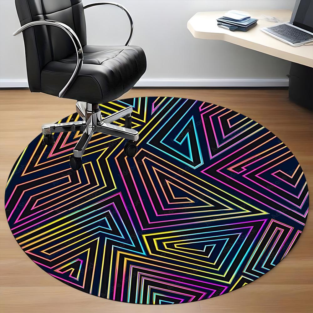1pc Neon Triangles Office Round Area Rug, Indoor Mat Suitable ForOffice, Under Office Chairs Bedroom Living Room Home Decor T210