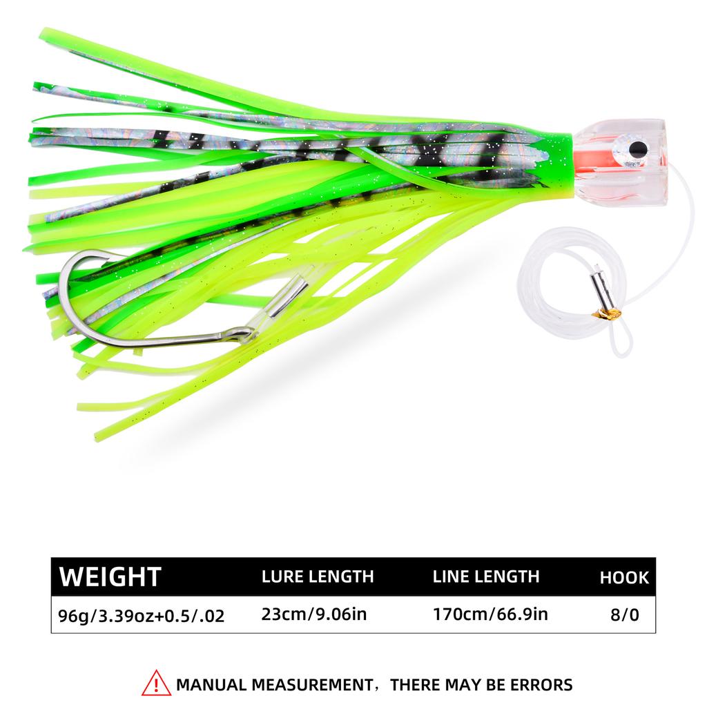 Saltwater Trolling Fluorescent Bionic Artificial Soft Bait Fishing Lure Skirt for Tuna Mahi Sea Fishing 100g