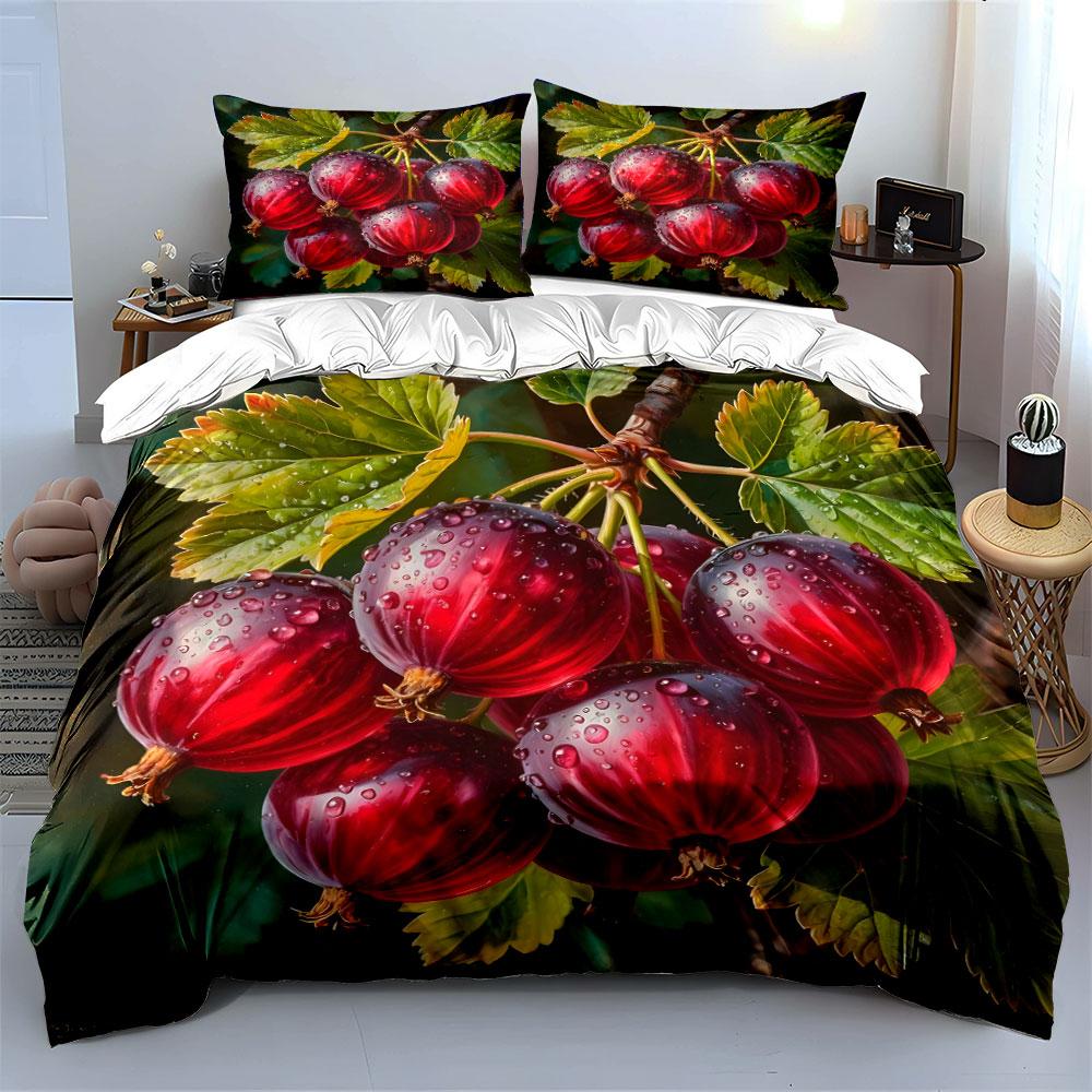 Red Berries With Water Droplets Bedding Set For Kids Luxury Gift 3Pcs Digital Print Comforter Set Soft Comfortable Breathable