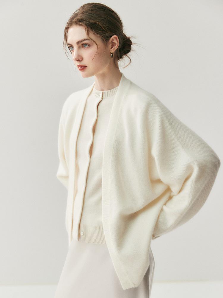 Women's Cashmere Blend Open Front Knit Cardigan: V-neck, Loose Shawl Style for Autumn/Winter