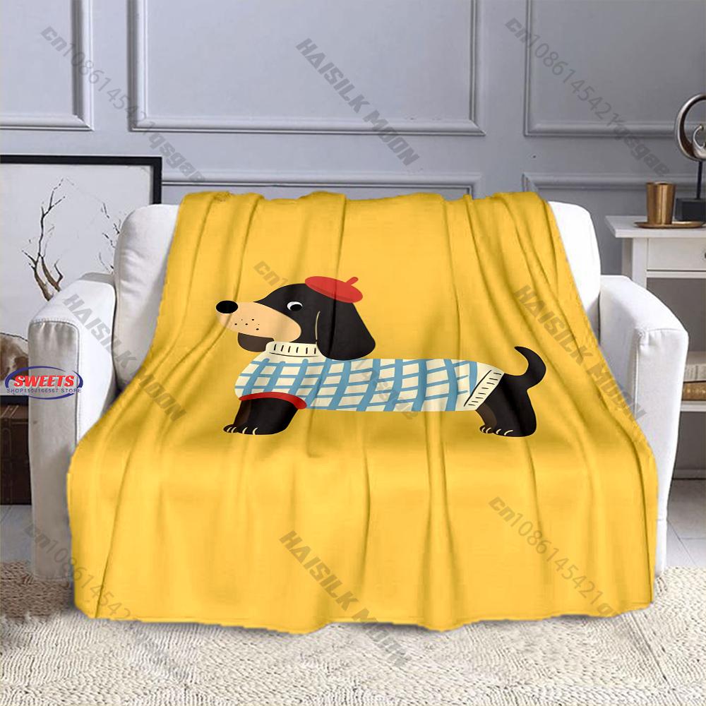 Funny Cartoon Dachshund Blanket Soft Flannel Blanket for Bed Couch Sofa Decor Blanket Birthday Christmas Gift for Son Daughter