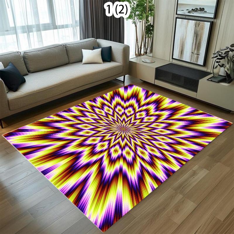 Rainbow Visual Spiral Area Rug Psychedelic Optical Illusion Pattern Durable Low-Pile Carpet for Living Room Bedroom Entryway