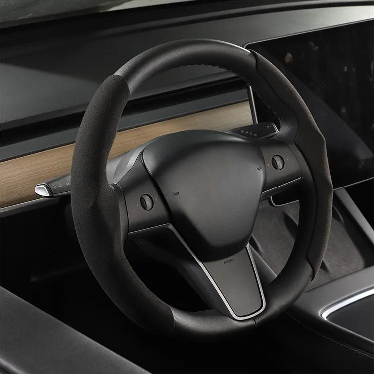 

1 Комплект бархатной оплетки на руль из оленьей кожи для Tesla Model 3 Y, всесезонный, универсальный, декоративный, ультратонкий аксессуар для рулевого колеса