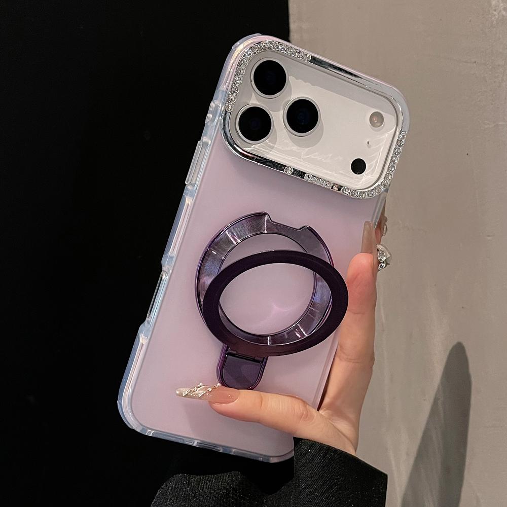 KEYSION Magnetic Jewelled Case for iPhone 16 17 Pro Max Air 16 Plus Transparent Matte TPU+PC Shockproof Ring Stand Phone Cover