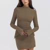 Elegant Dark Blue Solid High Waist Mini Dress Women Fashion Pocket Decora Long Sleeve Bodycon Dresses 2023 Chic Party Club Robes