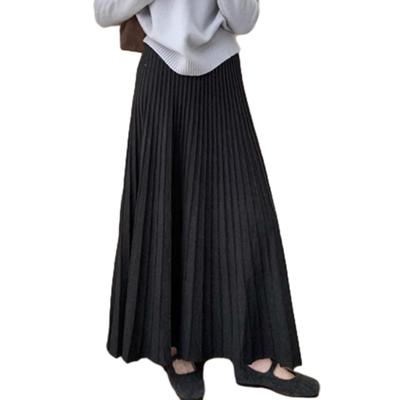 Pleated Loose Elastic Perfect for Everyday Going Winter [JLBOCMGT] Women's Skirt, Long, Solid, A-Line, Knit, Fashionable, Fit, Flattering, Waist,