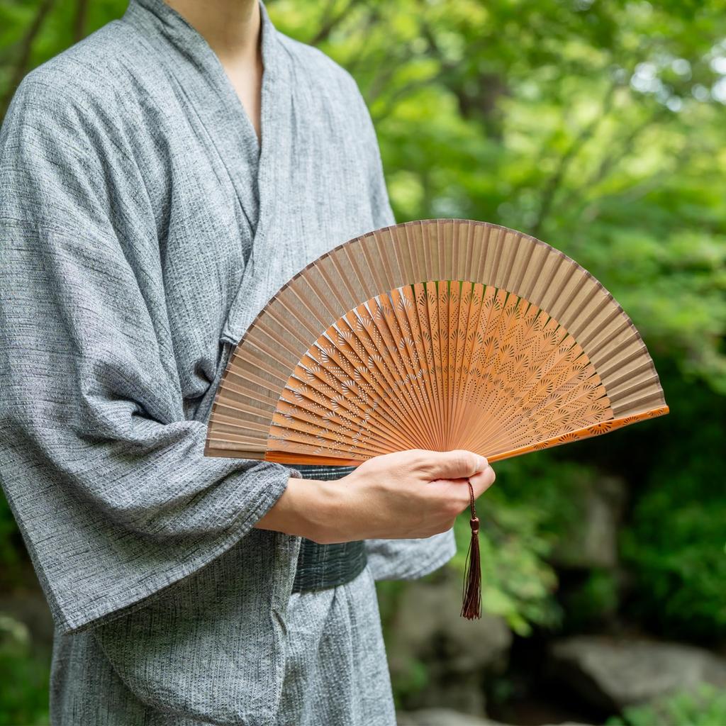 Noshi Box Fan with Wave Dark Brown [Keichido] Pattern, A103,