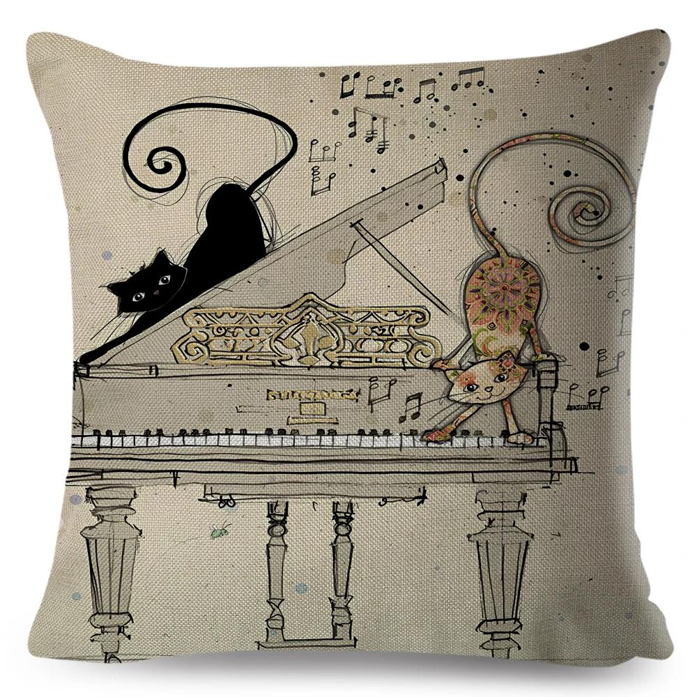 Cute Elegant Black Cat Cushion Cover Double Print Decor Cartoon Animal Pillow Case for Sofa Home Car Linen Throw Pillowcase