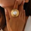 Übertriebenes Persönlichkeitsdesign Metall Faltbare Perlenringe für Damen Retro Geometrischer Kreis Blatt Öffnung Finger Schmuck Zubehör