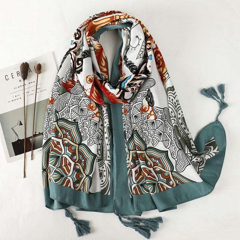 Весенний Популярный Шарф С Принтом Женский Новый Узор Бандана Роскошное Пляжное Полотенце 180X90См Хлопок Лен Шарф Модный Дизайн Теплый Шарф
