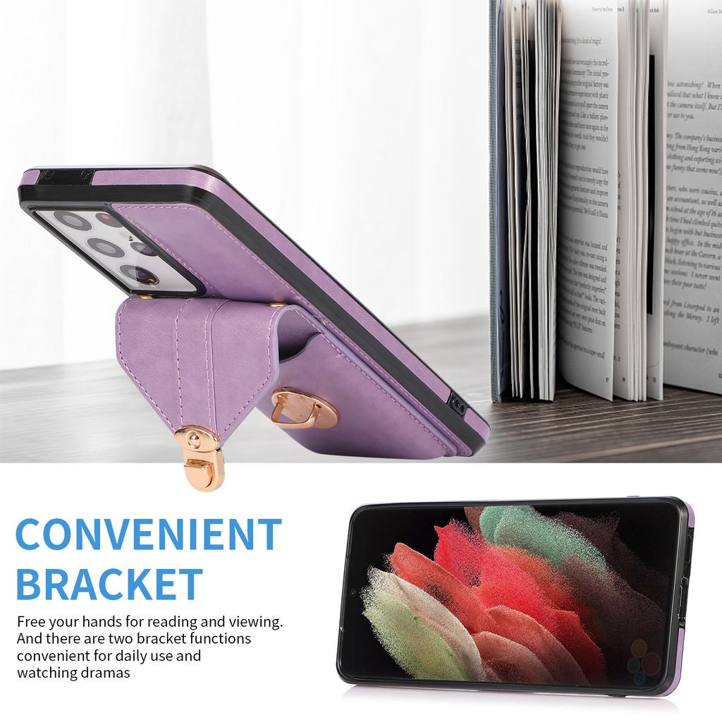 For Samsung Galaxy S25 Ultra Case Card Holder Kickstand PU Leather + TPU Phone Cover with Shoulder Strap