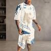 Men Plus Size Colorful Printed Round Neck Short Sleeve Top And Pocket Shorts Two Piece Set