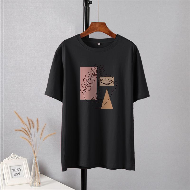 Shellsuning-Camiseta con estampado estético de gran tamaño para mujer, ropa de calle sencilla de manga corta a la moda, camisetas suaves, Tops artísticos básicos de algodón 100% para mujer