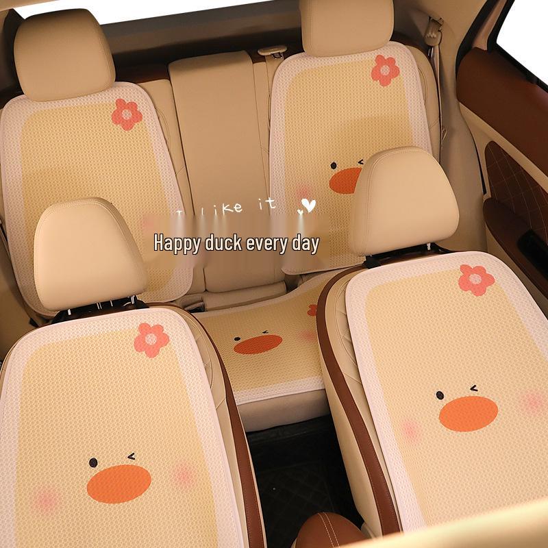 Urocza Kreskówkowa Poduszka na Fotel Samochodowy z Motywem Kaczki dla Mazda 3, Axela, CX30, CX - Letni Wzór z Siatki