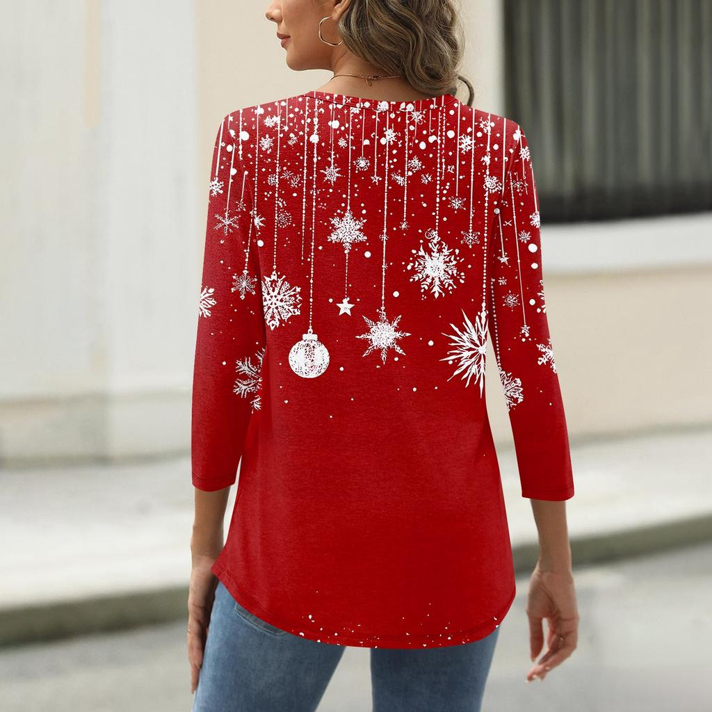 Women's T Shirt Christmas Print 3/4 Sleeve Daily Weekend Fashion Basic Round Neck Regular Top