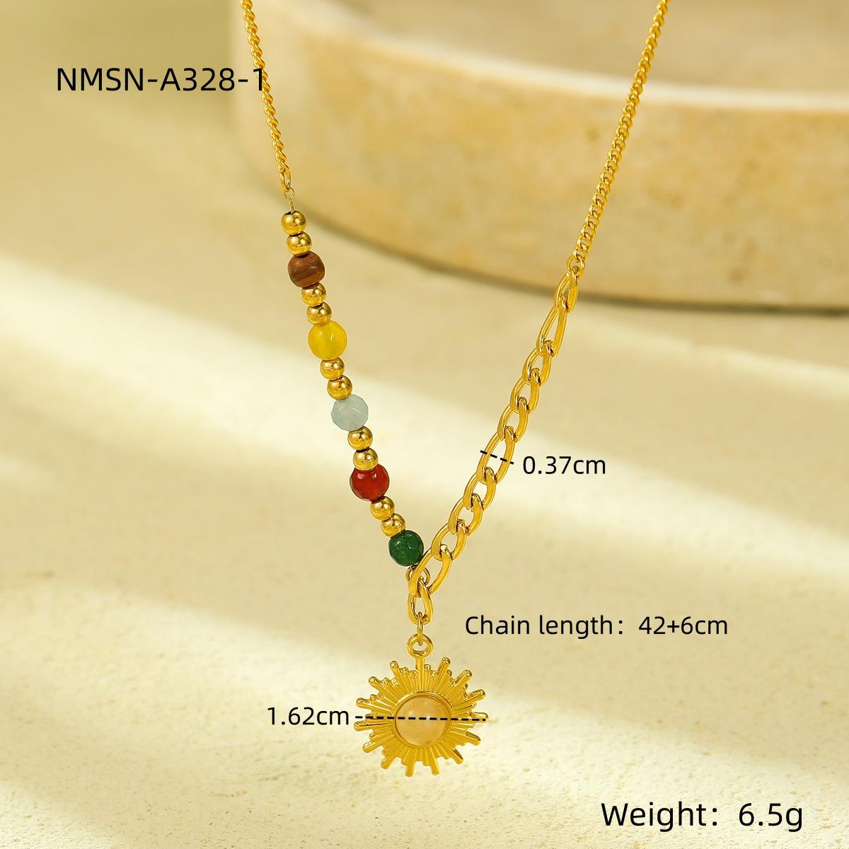 GEMCHIC Women s French Vintage Sun Pendant Necklace Gold Colorful Beads Golden Choker Chain Fashion Trendy Design Jewelry
