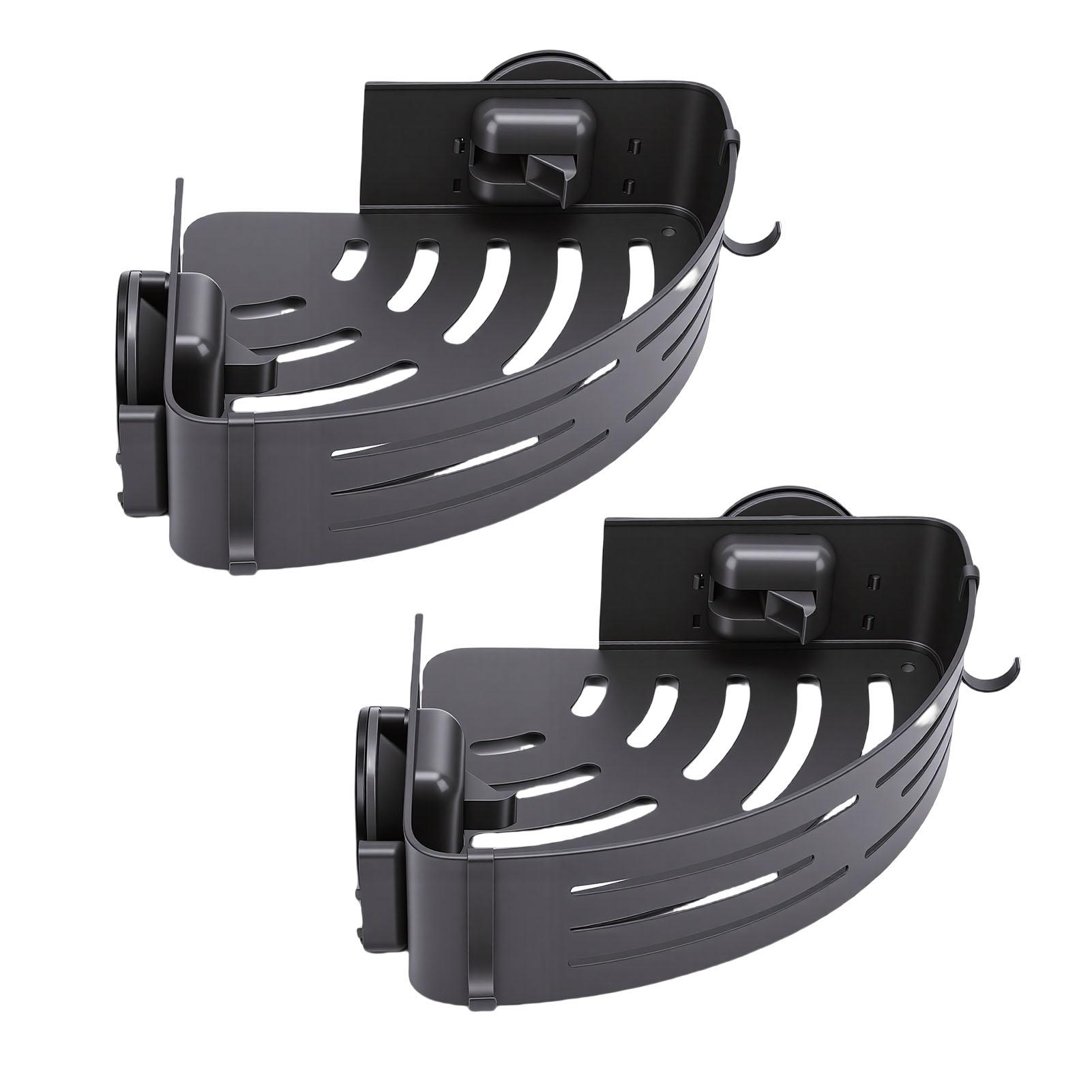 2 Tier Corner Shower Suction Cup No Drilling Bathroom Shower Aluminum Alloy with Hooks