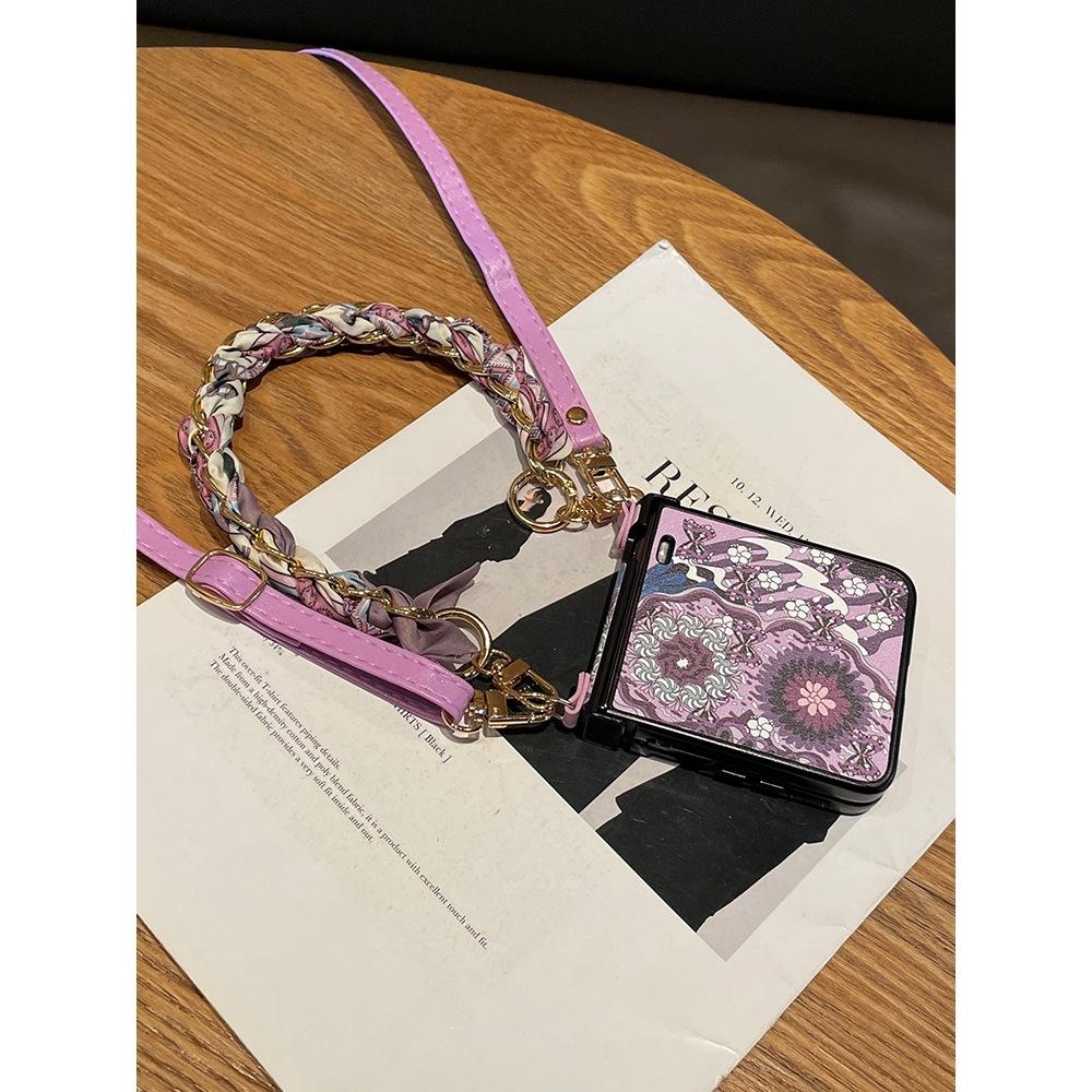 Portable Silk Scarf Chain Is Suitable for Xiaomi Mixflip Mobile Phone Case MIX Flip Small Folding Messenger Lanyard Center Shaft All-inclusive Leather