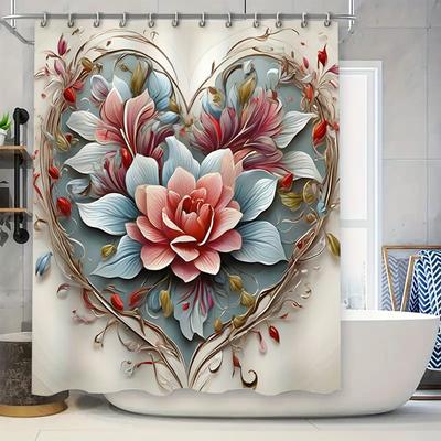 Exquisite Heart-Shaped Shower Curtain With Floral Design Perfect Bathroom Decoration For Home Or Gift
