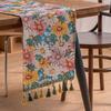 Colorful Flower Jacquard Table Runner with Tassel Kitchen Dining Table Decoration Embroidered Table Runner for Home Party Decor