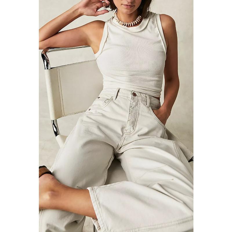 Wide Leg Loose Jeans,Women's Mid-Low Waist Washed Jeans