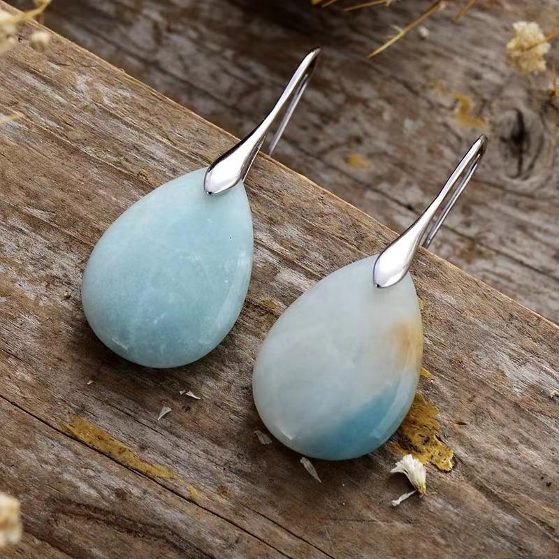 Natural Stone Pink Crystal Drop Earrings Fashion Jewelry For Women