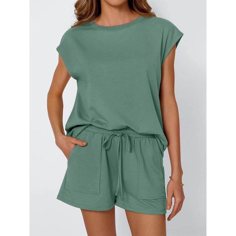 

Short Sleeve T-shirt Casual Shorts Set Short Sleeve T-shirt Casual Shorts Suit Malachite green XL