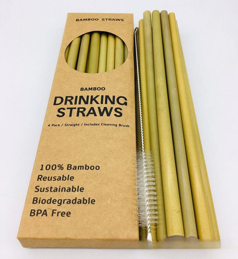 12Pcs Reusable Bamboo Straws Eco-friendly Bar Party Drinking Straw with Cleaning Brush Natural Bamboo Cocktail Straws boba tea