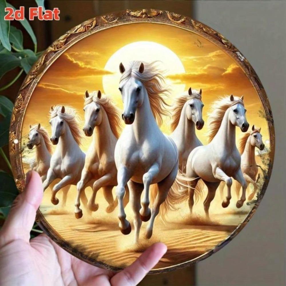 7 Pieces White Horse Sunset Metal Art Wall Decor for Meditation Room Home Aesthetic