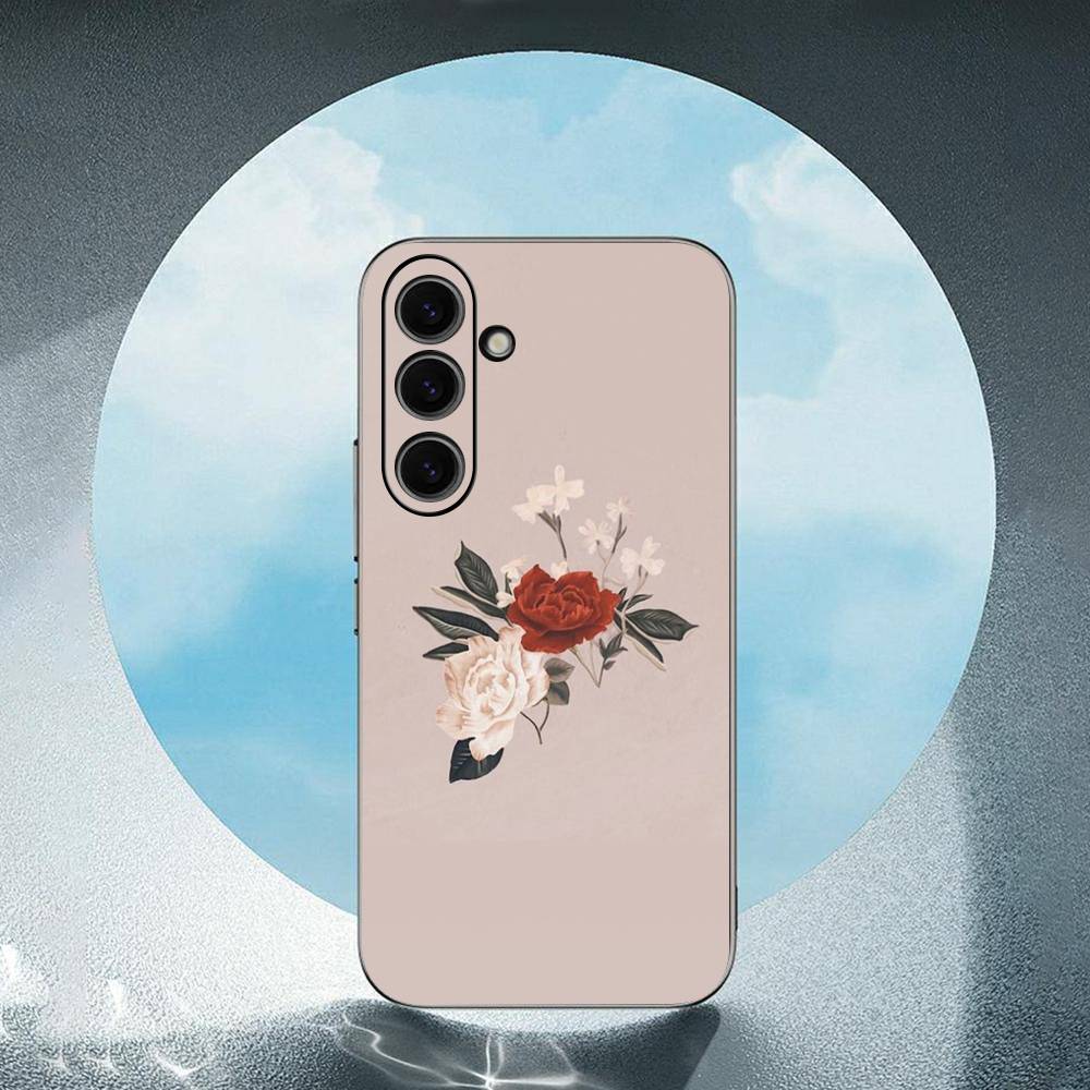 Clear Simple Flower For Samsung Galaxy S25 S24 S23 Ultra S22 S21 Plus S20 Black Soft Silicone Protective Case