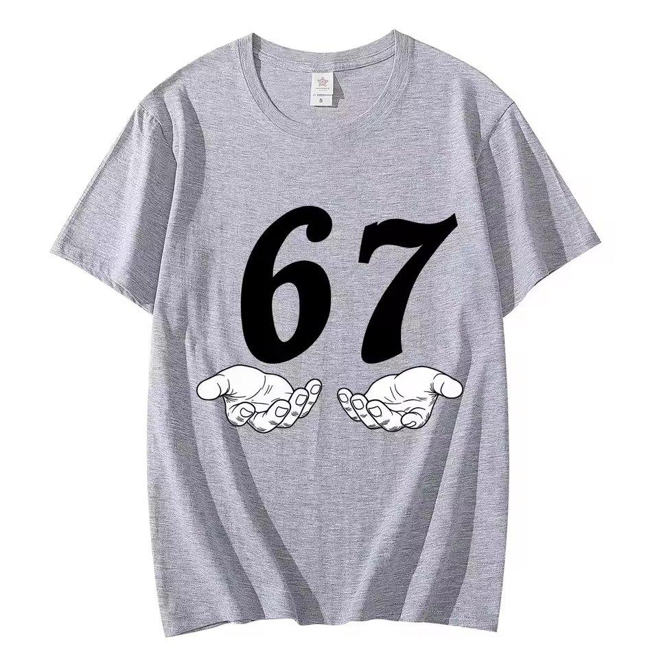 Amerikanischer Stil Six Seven 67 Cartoon Reine Baumwolle Bedruckt Sommer Neuer Modetrend T-Shirt für Unisex und Damen Locker Freizeit T-Shirt