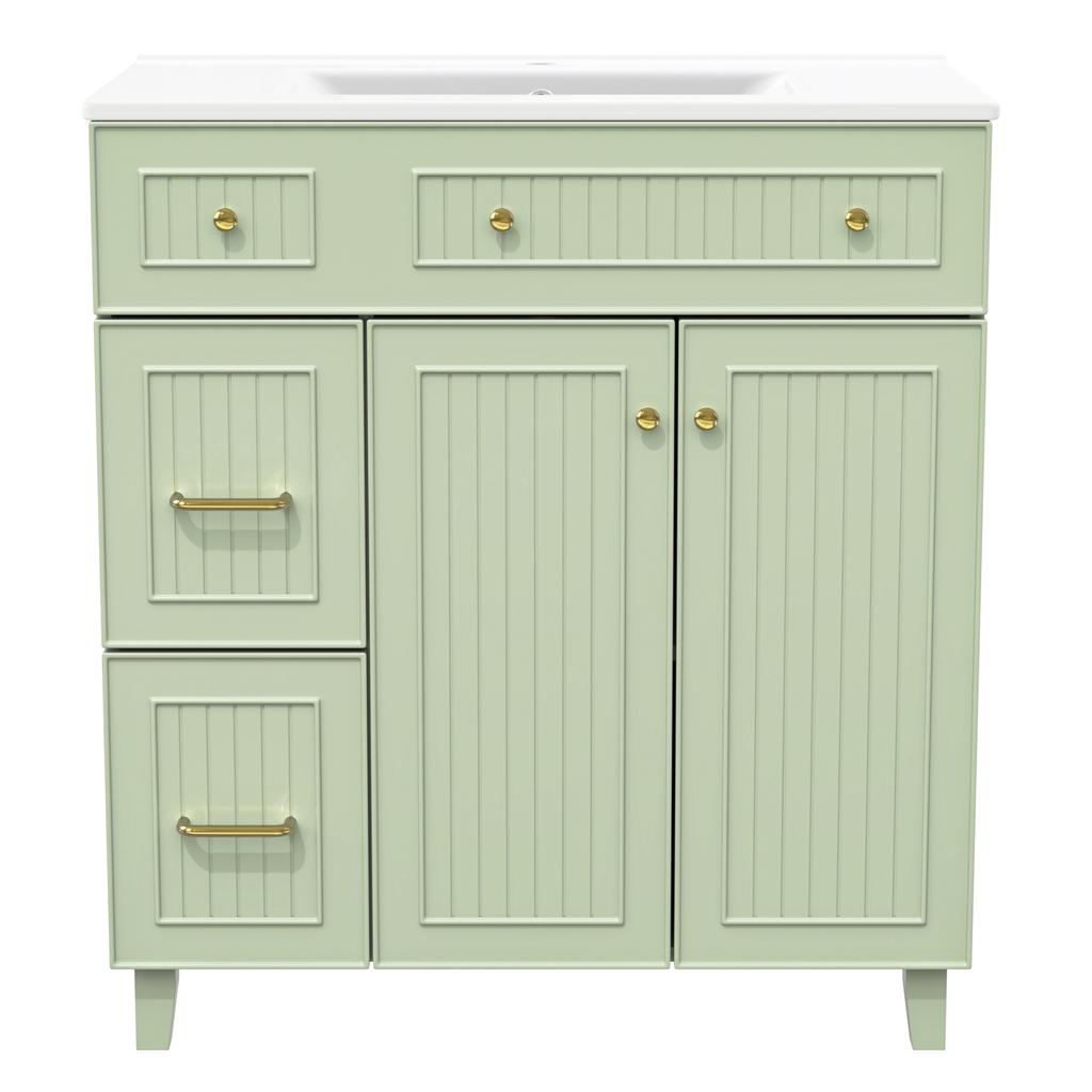 Mobile da Bagno con Lavabo 81,7 cm - Superficie Laccata, Spazio di Archiviazione Multifunzionale e Piedini in Legno Massello in Design Moderno di Lusso - Verde