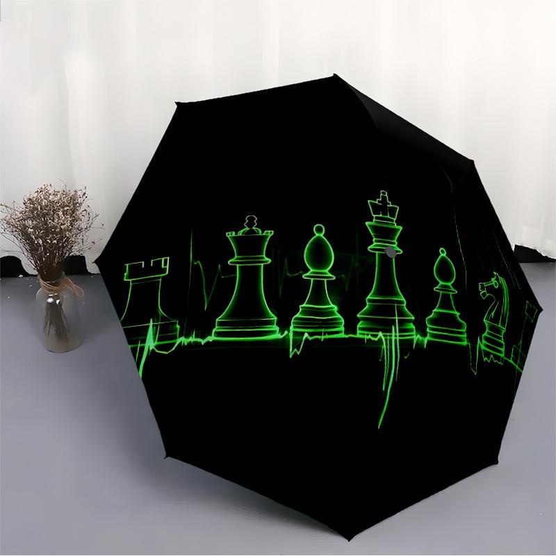 1pc Chess Heartbeat Automatic Folding Umbrella - Windproof Compact Travel Umbrella with Auto Open/Close, 8-Rib Heavy-Duty Shaft for Women/Men A008