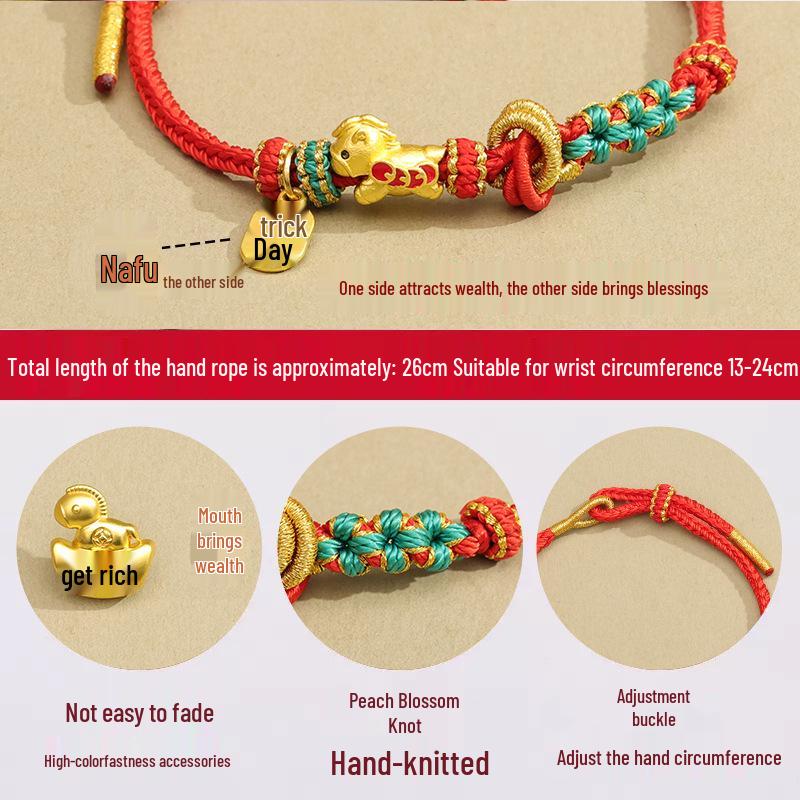 Handmade Zodiac Horse Red String Bracelet - Ethnic Style New Year Gift