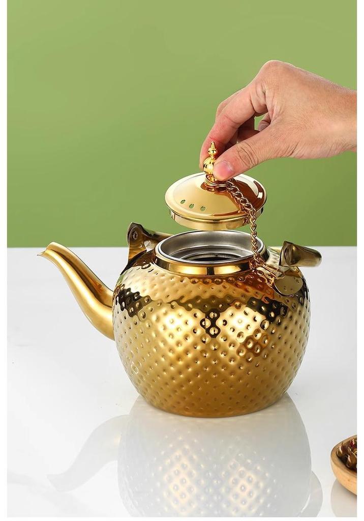 Bobo Pot Hammered Stainless Steel Teapot with Strainer - Vintage Middle Eastern Spherical Design for Restaurant and Home Use