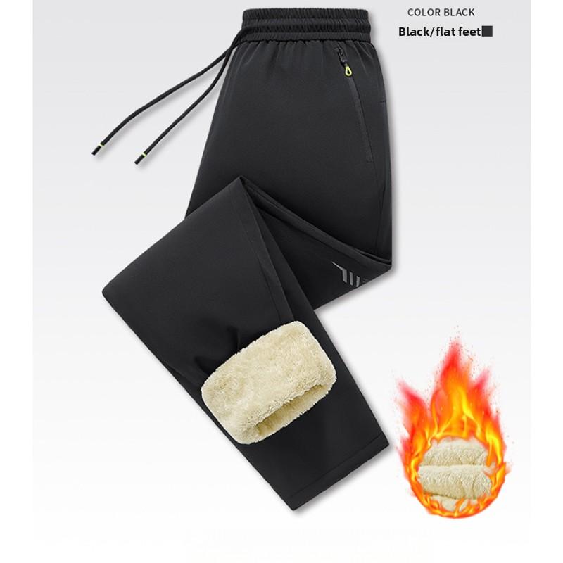 Winter Fleece-Lined Thickened Men's Casual Pants Windproof Warm Jogger Pants Loose Lamb Wool Cold-Proof Cotton Pants