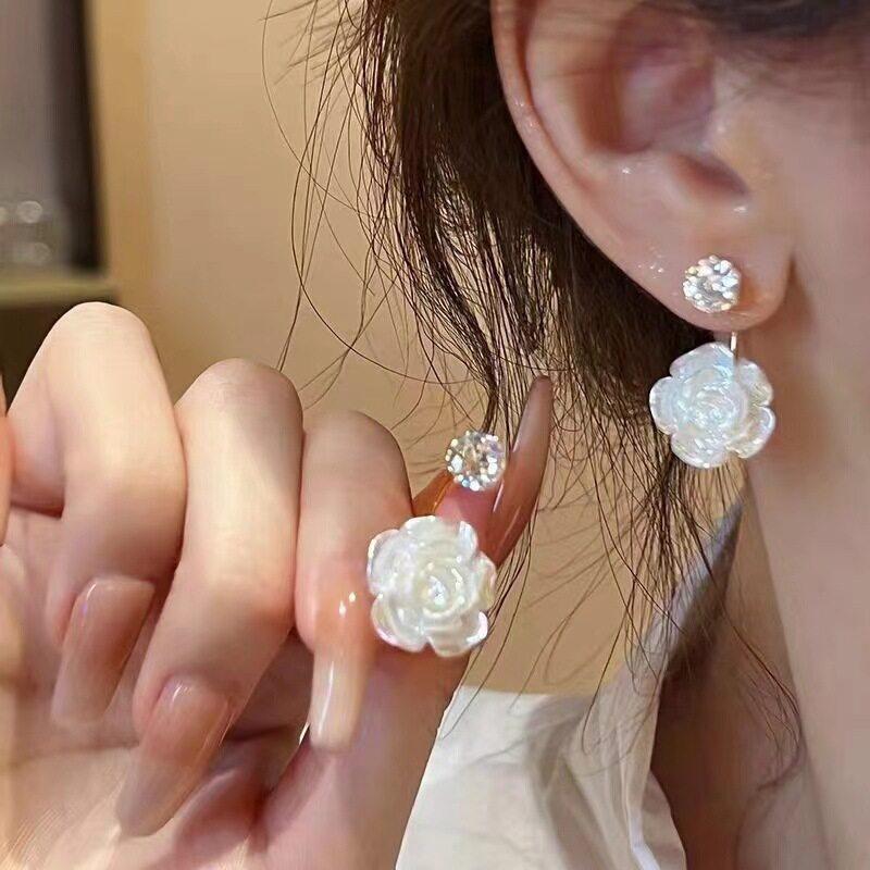 

Vintage Zircon Acrylic Flower Earrings White Flower Stud Earrings Fashion Cute Teens Girl Party Jewelry Accessories