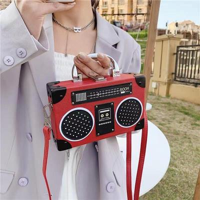Newest Personality Retro Radio Shape Bag Ladies Cute Handbag Shoulder Bag Messenger Bag Rock Crossbody Bag