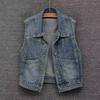 Retro Unisex Vintage Washed Denim Vest Sleeveless Button-Down Casual Jean Waistcoat