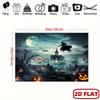 2D Flat Banner, Haunted Castle and Bat-witch Halloween Background -XY
