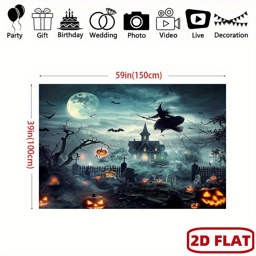 2D Flat Banner, Haunted Castle and Bat-witch Halloween Background -XY