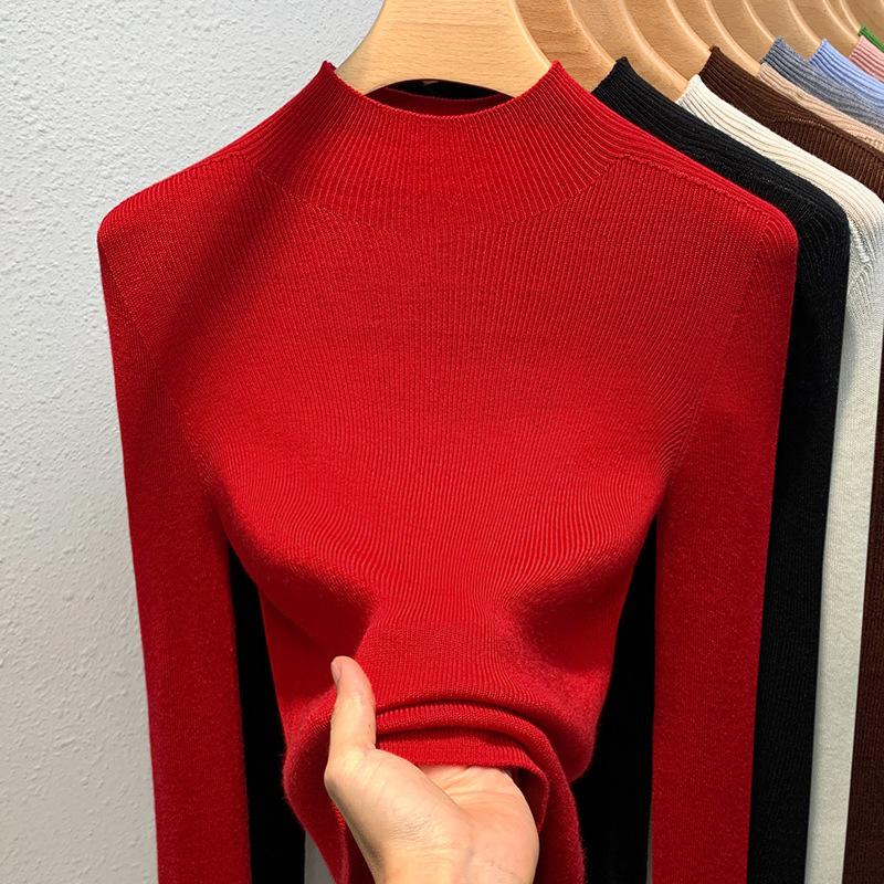 Women's Autumn and Winter Cashmere Knitting Bottom Half High Neck Pullover Jumper
