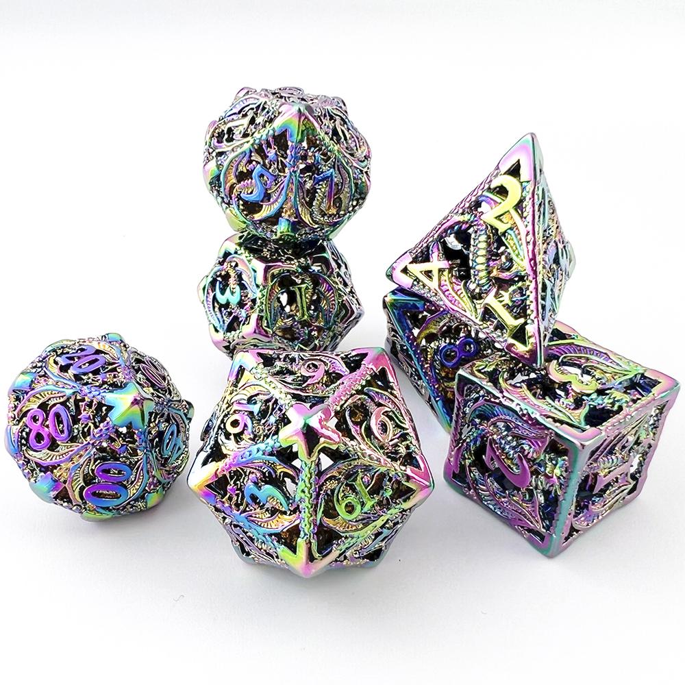 Hollow Metal DND Polyhedral Game Dice Set 7pcs for Table Board Role Playing Game Dice
