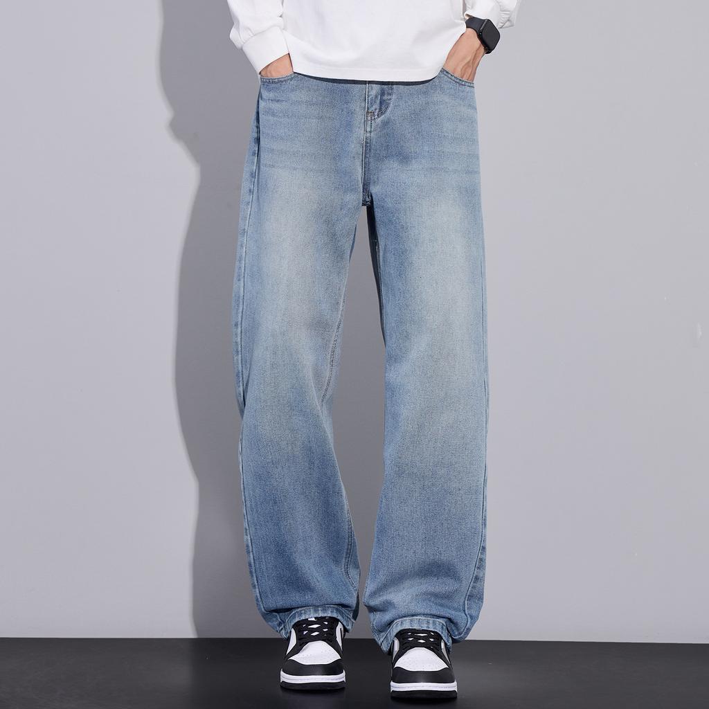 American retro trendy brand loose wide-leg drape jeans men's trend daily commuting casual straight long pants