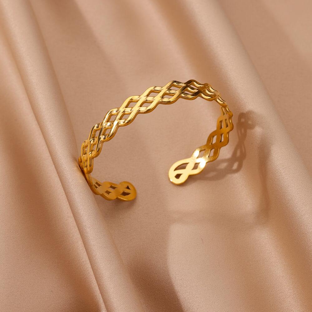 Stainless Steel Zircon Wide Bangles for Women Fashion Hollow Out Geometric Bracelets Wedding Party Aesthetic Jewelry Accessories