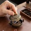 Binaural Antique Incense Burner Exquisite Pattern Hollow Three-legged Burner Indoor Alloy Incense Holders for Yoga Meditation Home Desktop Ornament