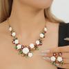 1 Set Multicolor Flowers Crystal Jewelry Set Enamel Pearl Necklace Earrings Set Exquisite Luxury Bridal Jewelry Set Banquet