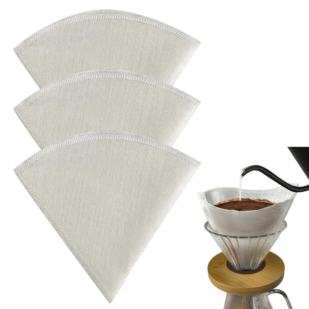 RuiChy Coffee Set of Pure Linen Cone Paper Washable and Easy To for and Cafe Use Filters, 3, Filters, Reusable, Clean, Home, Office,